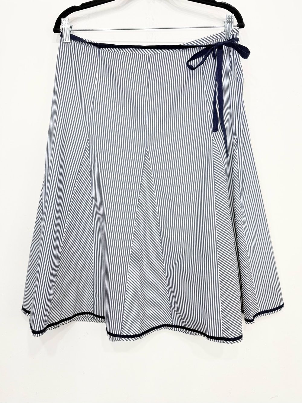 Talbots White Navy Stripe A Line Nautical Coastal Lightweight Cotton Midi Skirt